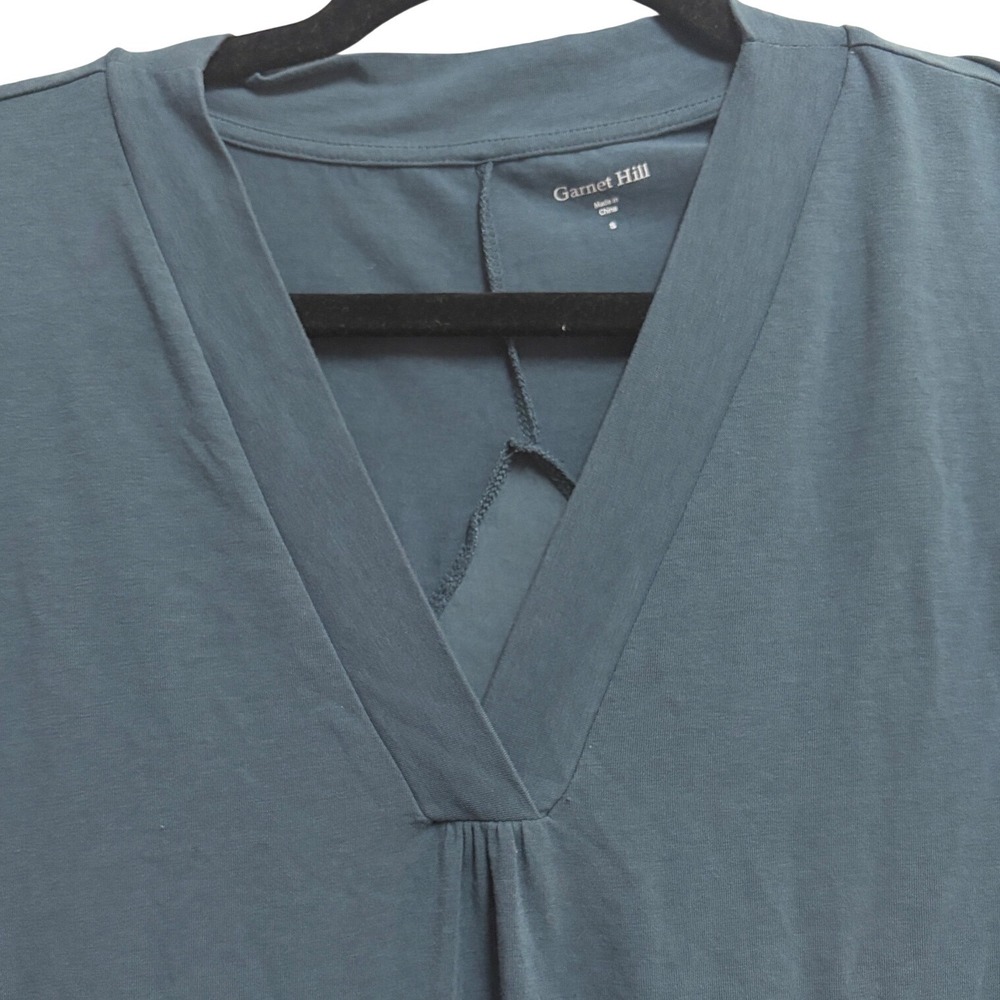 Garnet Hill V-Neck Silk Back Pocket Tunic Teal Blue Knit Silk Mixed Media S - Picture 6 of 9
